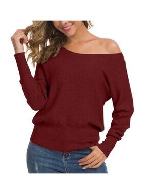 Off Shoulder Sweater Casual Long Sleeve Knit Pullover Loose Fit